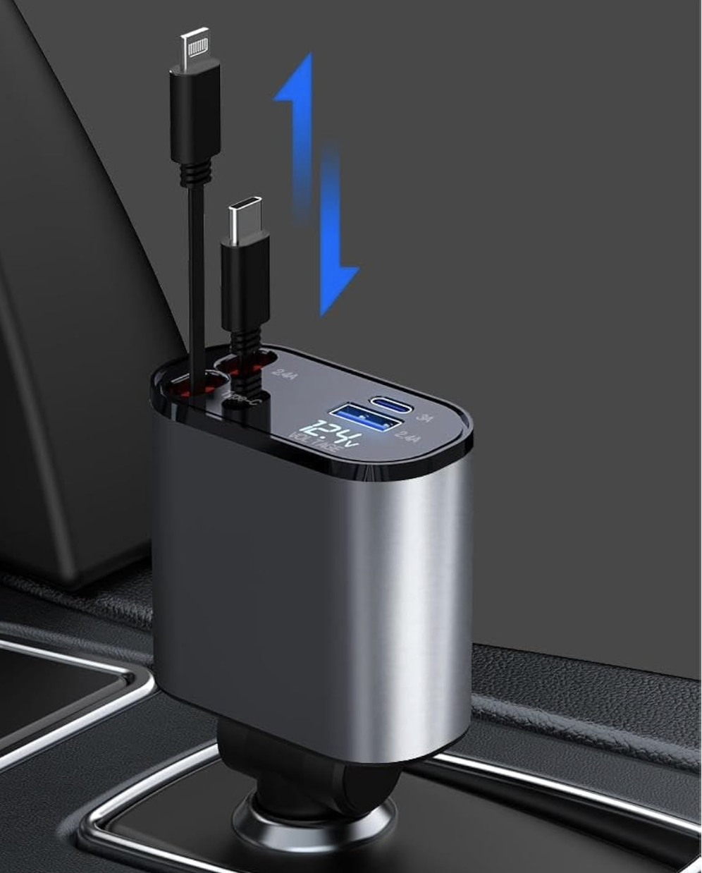 شاحن سريع للسيارة قابل للسحب بمنفذ USB C...