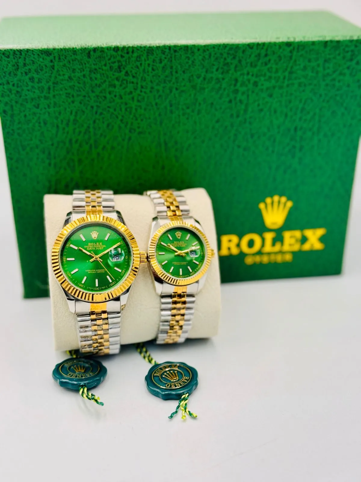 Couple Rolex watch - green&silver&gold