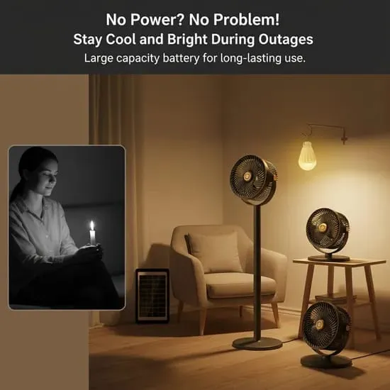 مروحة أرضية تعمل بالطاقة الشمسية مزودة بإضاءة LED