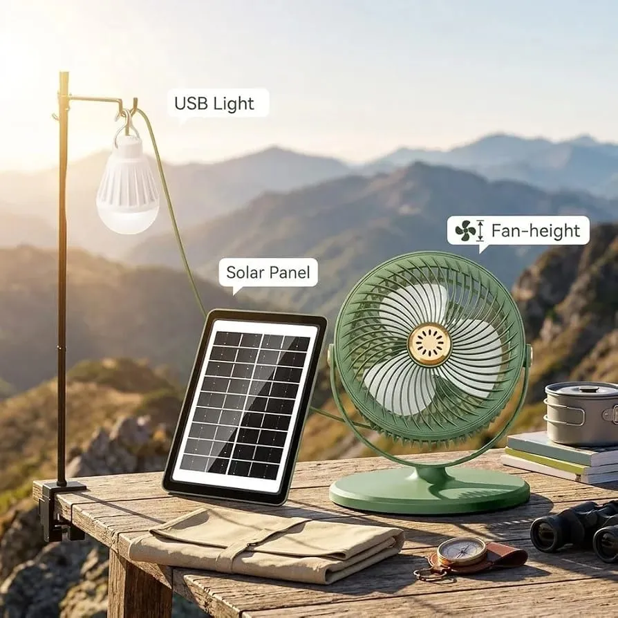 مروحة أرضية تعمل بالطاقة الشمسية مزودة بإضاءة LED